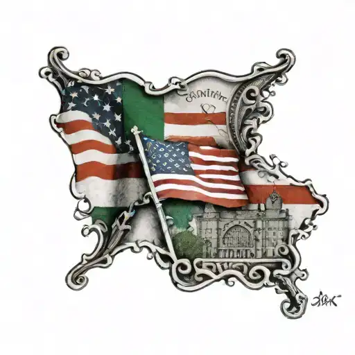 Usa Flag Mixed With Irish Flag And French Flag