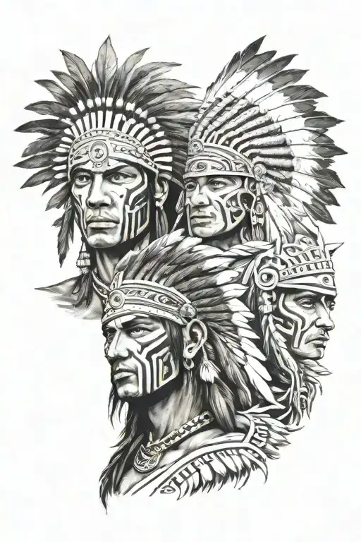 Indian Warrior Face Split With Mexican Warrior Face
