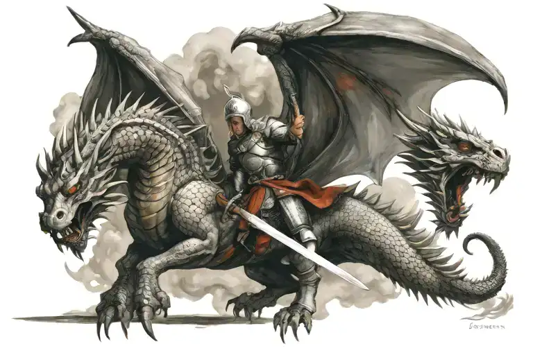 Saint George With A Sword Attack The Dragon Emerging