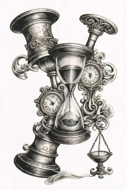 Couple In Bottom Of Hourglass Cross On Top Half Realistic