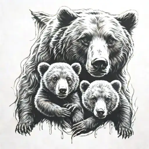 Mama And Baby Bear Surrounded