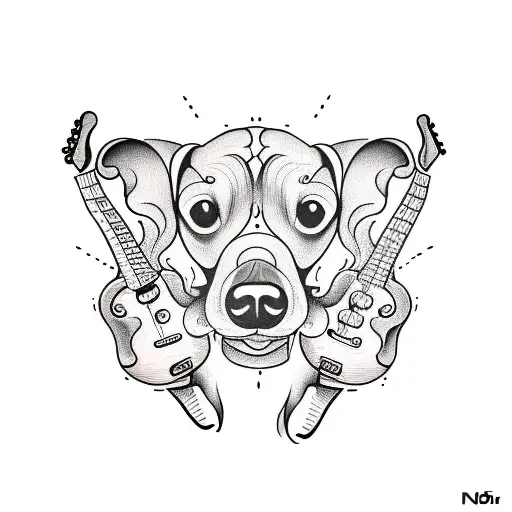 A Skeletal Daschund Playing A Guitar