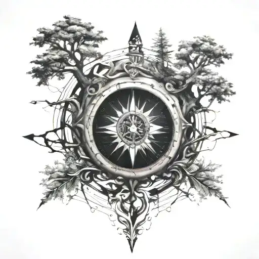 Broken Compass Surrounded By Trees