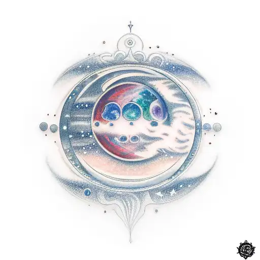 Galaxy With Moon Phases And Spiritual Elements