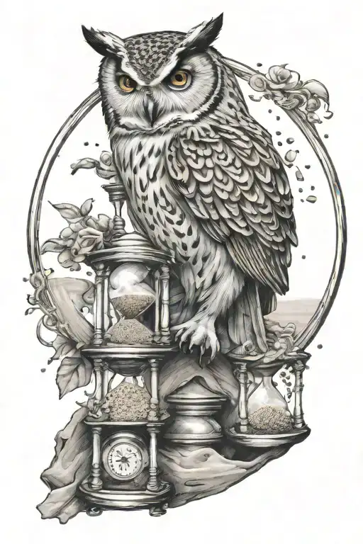 Owl Sitting Atop Hourglass With Sand Falling