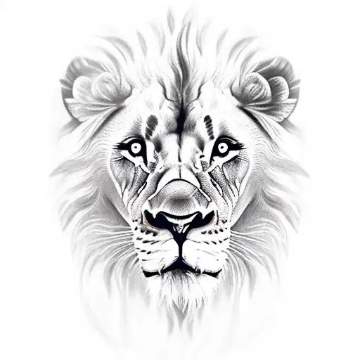 Lion With Two Lion Cubs And Two Flames