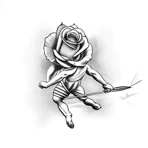 Cupid Shootinh With A Bow And Arrow As A Rose