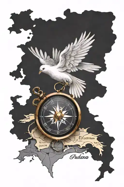 Dove Carrying Compass And The Map Of Portugal Made
