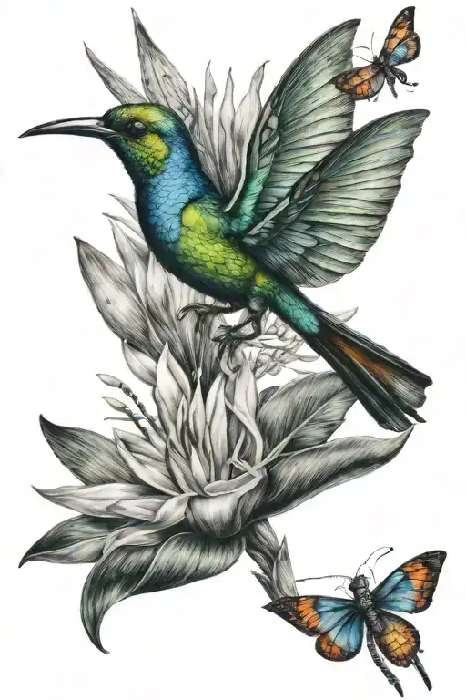 Bird Of Paradise Flower With Dragonfly Perched Atop