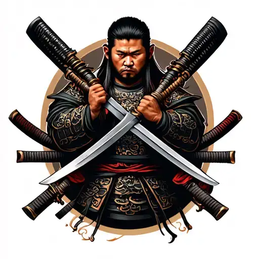 Samurai Tattoo With Crossed Katanas