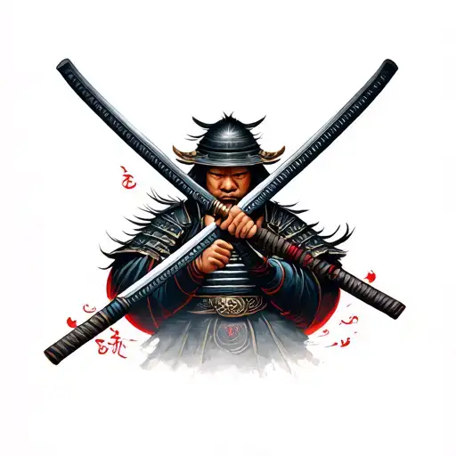 Samurai Tattoo With Crossed Katanas
