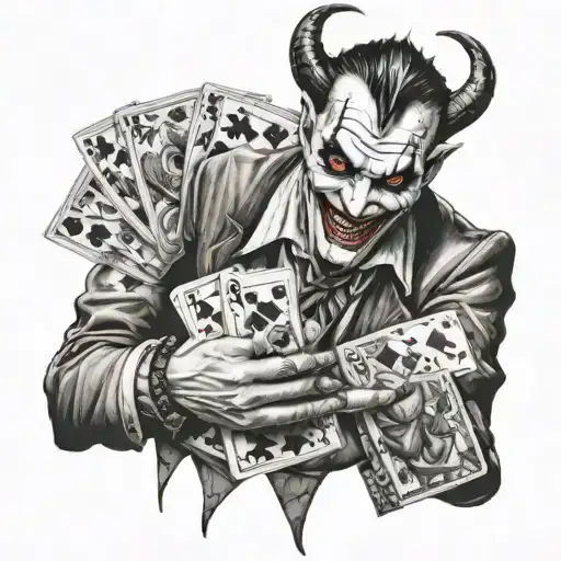 Devil With Joker Face And Cards In His Hand Holding