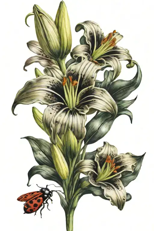 Yellow Lilly Flower Bouquet With Ladybug