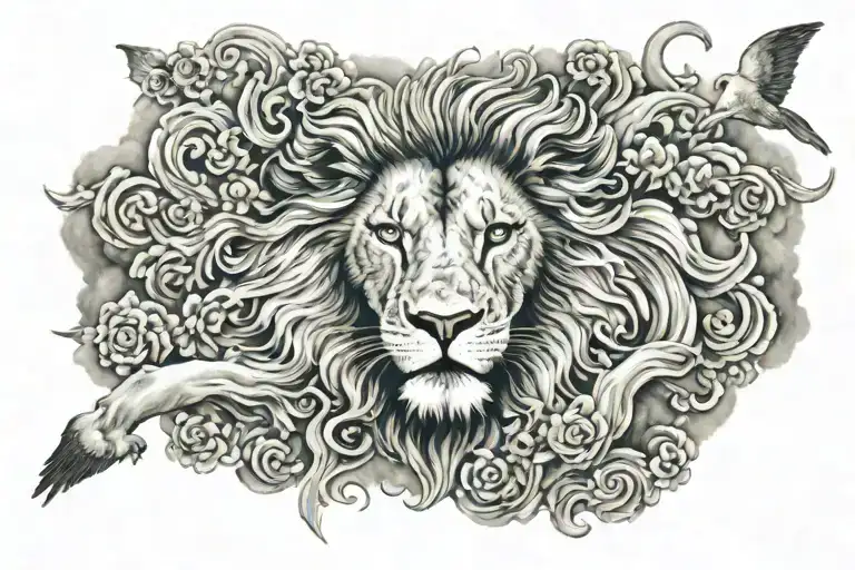 Good Lion Bad Lion Heaven Clouds Cross In Middle It Is Surrounded