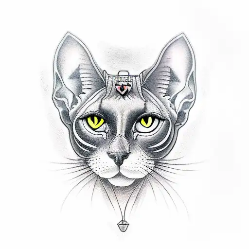 A Tattoo Of Sly Sexy Witch With A Black Sphynx Cat