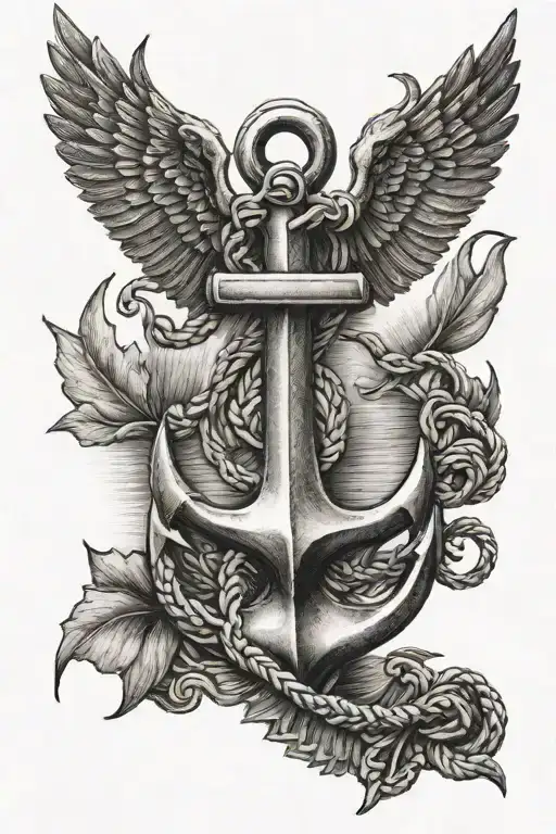 Nautical Anchor With 5 Swallows Flying