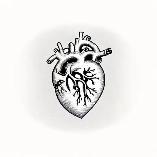 Anatomical Heart With The Chinese Character For Heart