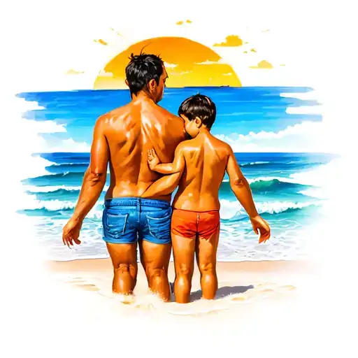 Father And Son On The Beach And Sand
