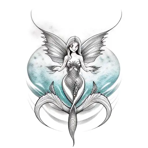 Mermaid Siren Fairy Fine Line