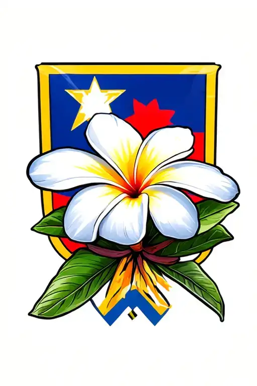 Plumeria Flower With Star And Philipino Flag Outline Realism