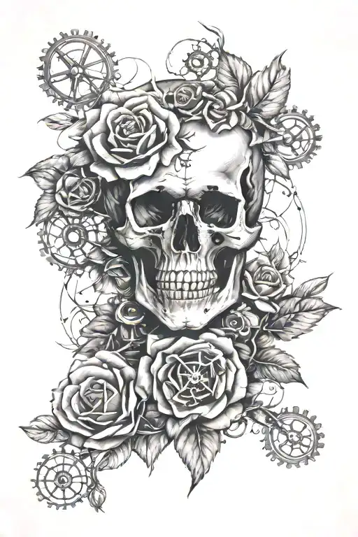 Skull And Roses With Gears Incorporated