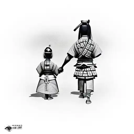 Samurai Holding Hands With A Little Child