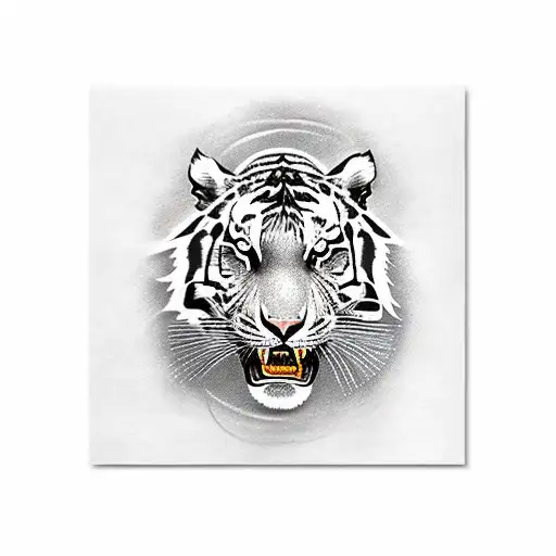 A Tattoo Of A Roaring Tiger Surrounded By Electric Guitar Strings