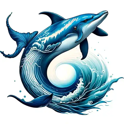 Yin Yang With Blue Whale And Dolphin