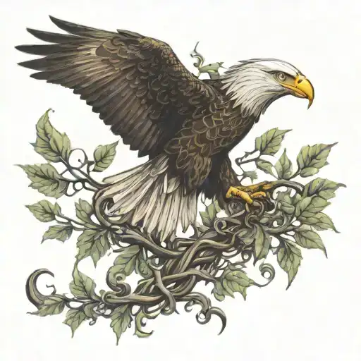 Eagle Soaring With Vine In Talons Showing