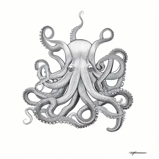 Octopus With Long Twisty Arms Extending Down And To The Right