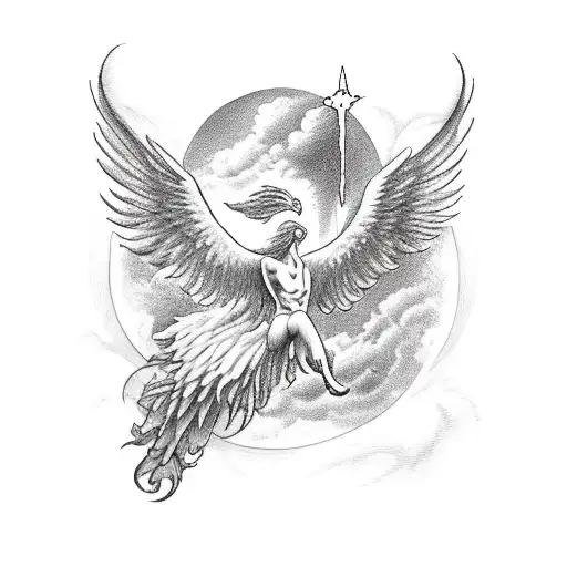 Fall Of Icarus With A Phoenix Rising From The Sea