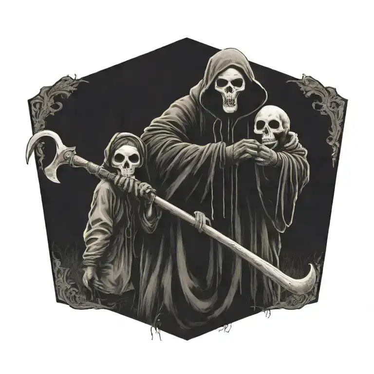 Ghostface Holding A Scythe Girl With Innocent Looking