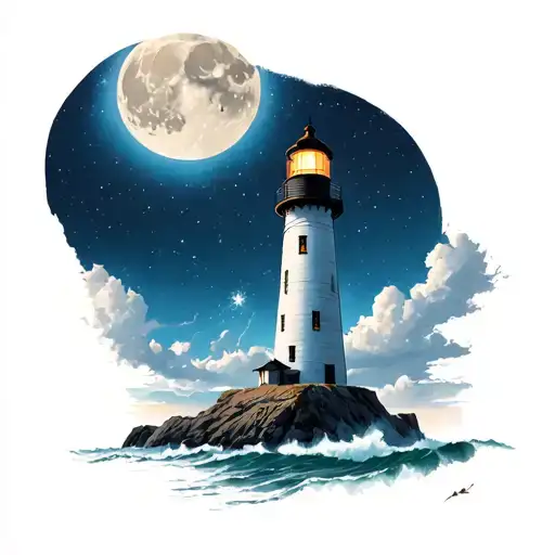 Lighthouse And Moon Rising