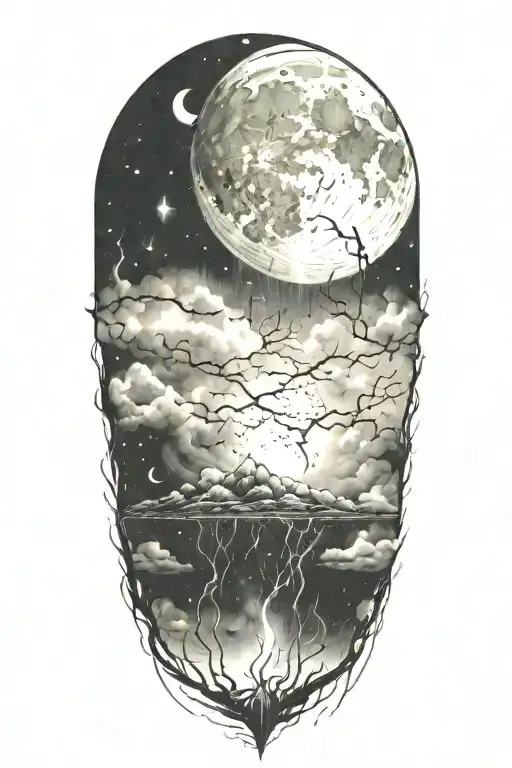 Night Sky Filled With Constellations Moon Thunderstorm Cloud Lightning Dark