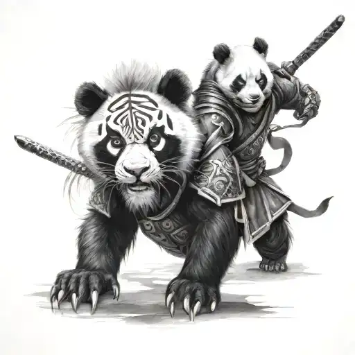 Panda Ninja And Lion Samurai Warrior