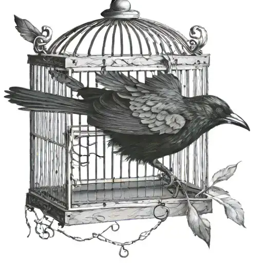 Black Bird Escaping A Cage