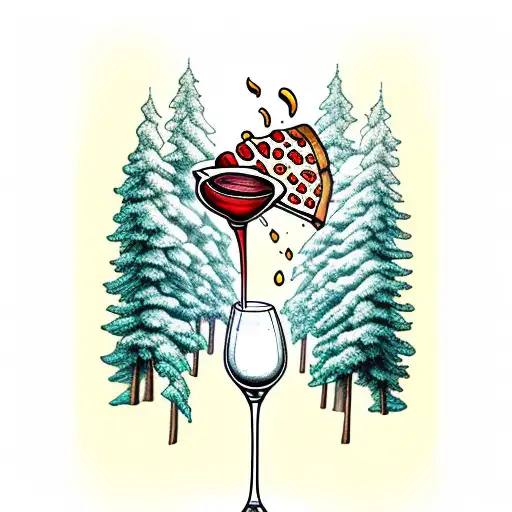 Pouring Wine From Glass But Wine Turns In To Pizza In A Forest