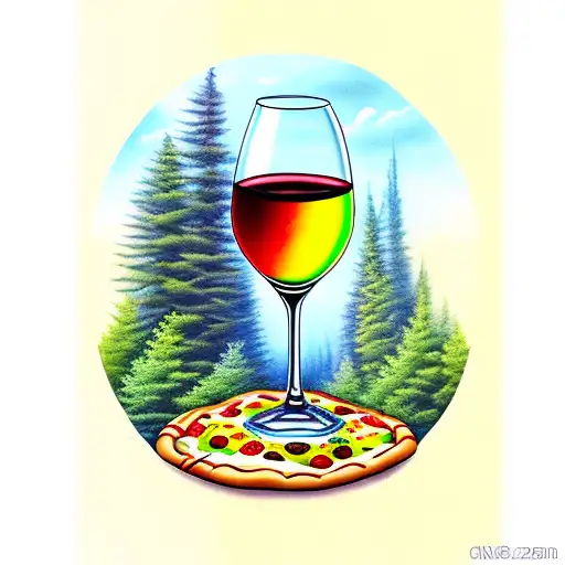Pouring Wine From Glass But Wine Turns In To Pizza In A Forest
