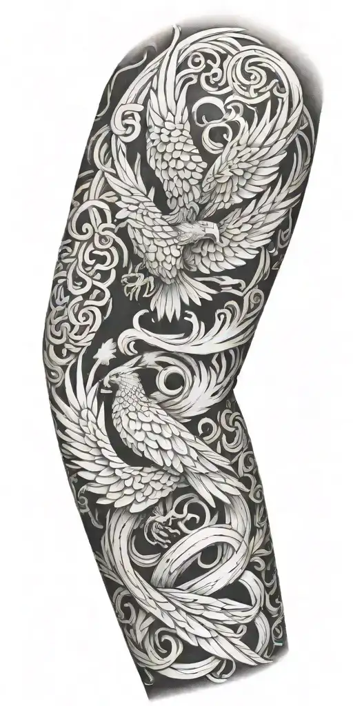 Firefighter Themed Sleeve With A Phoenix Transitioning Into Firehose Celtic Knot Work