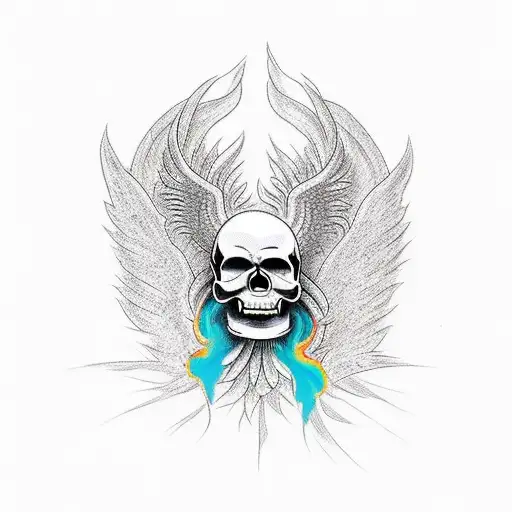 Skull With A Phoenix Bird Emerging From The Top In Flames