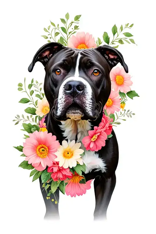 Pitbull With Flowers Wrapped Around It