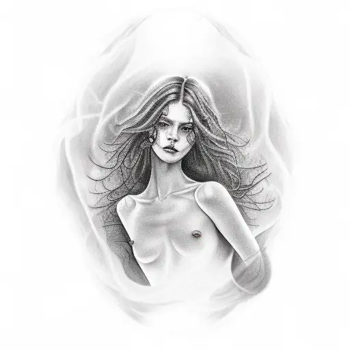 Nud Young Lady With Black Hair