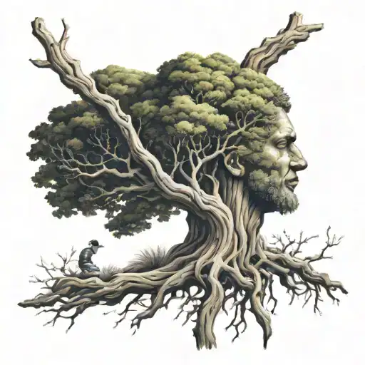 Tree Of Knowledge With Man Meditating On The Trunk
