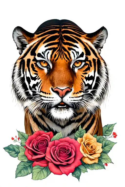 Tiger With Roses And A Woman Sleeve