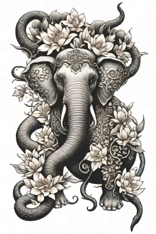 Cherry Blossoms Elephant Lotus Flower Dragon Dharma Symbol