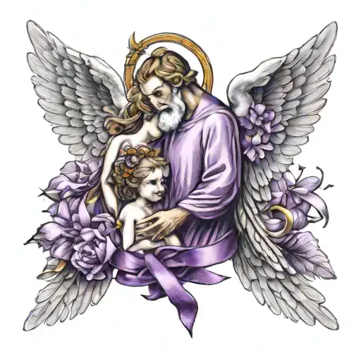 Mother And Father As Guardian Angels With Purple Ribbon Without Kid