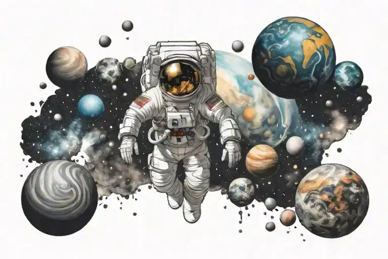 Astronaut In Space With Planets And Galaxy Coloring In Banground