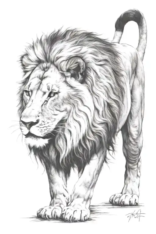 Lion And Babies Lion Surrounded