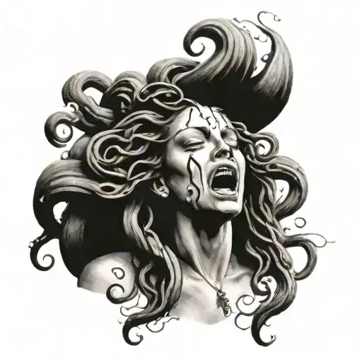 Screaming Sad Medusa With Tear Drops