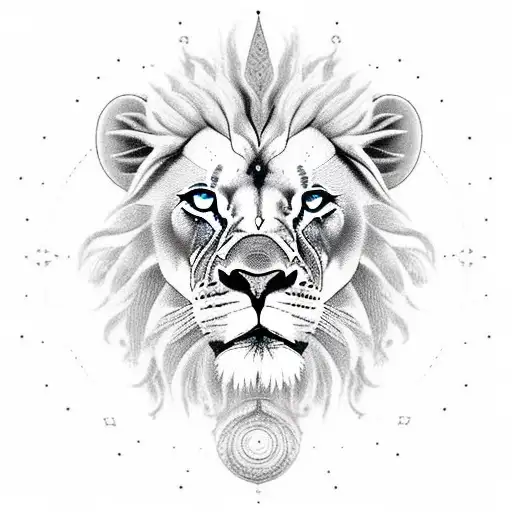 A Realistic Lion With A Cosmic Background And Astrological Symbols